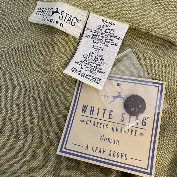 New WhiteStag Women 22W ShortSleeve LinenRayon Midi ShirtDress Green Button Up - Picture 4 of 9